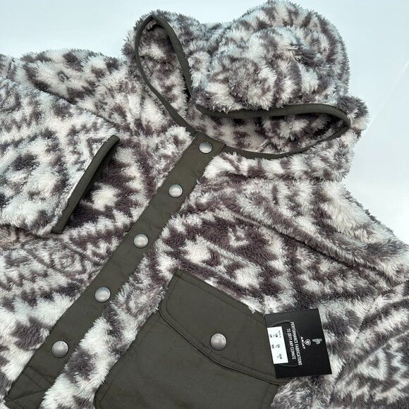 Ariat™ Men's Polar Bear Fleece Hoodie‎ Pullover, Size XL, Jetty Gray Geo Map - Picture 1 of 13